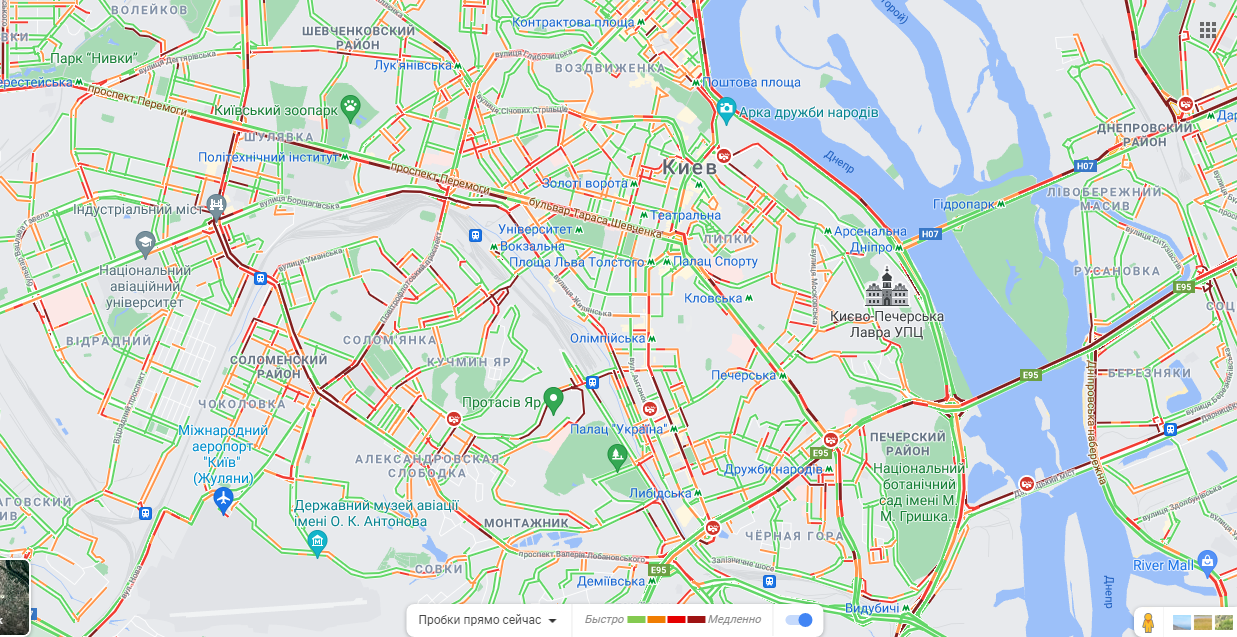 Пробки в Киеве 24 мая. Скриншот: google.com/maps