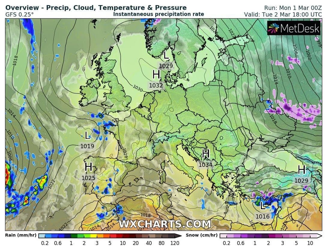 Прогноз погоды в Украине на 2 марта. Скриншот телеграм-канала Диденко