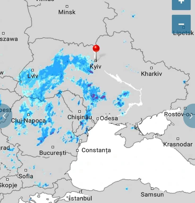 На Киев снова надвигаются дожди с грозой. Карта