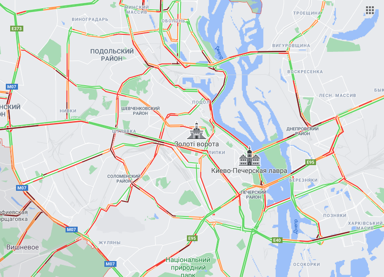 Пробки в столице 28 января. Скриншот: Google Maps